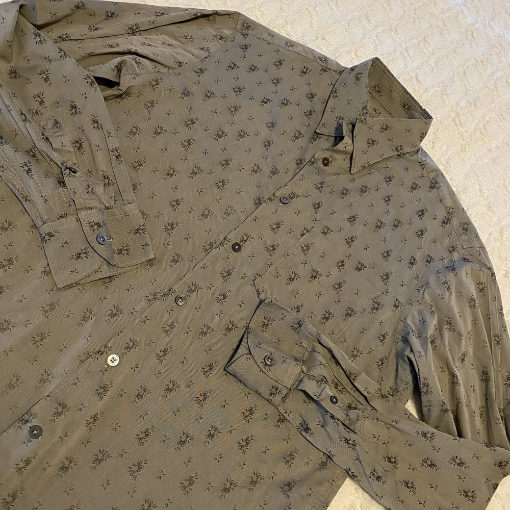 Canali Buttonup Longsleeved Floral Textured Dress Shirt‎ Made In Italy  Medium M